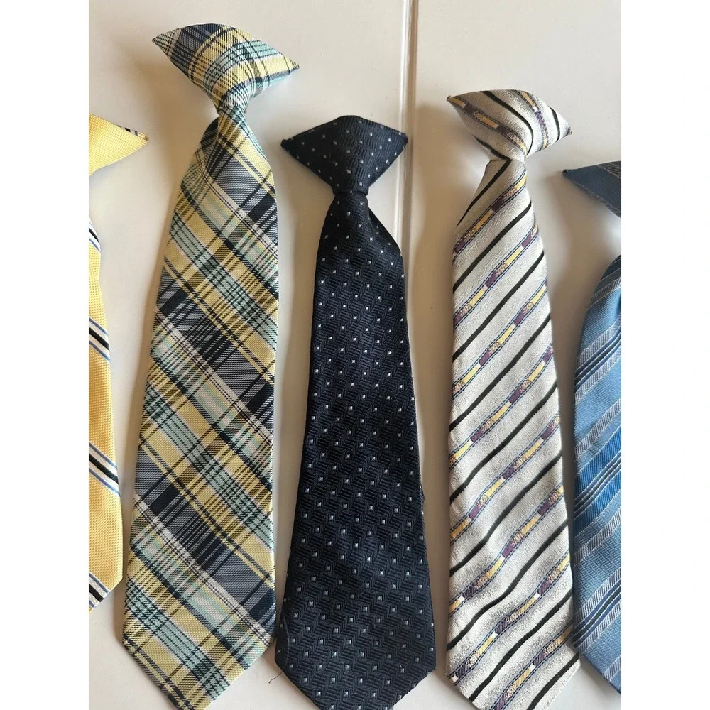 Lot of 8 Boys Clip‎ On Ties Assorted Plaid Striped Polka Dot Formal Neckties